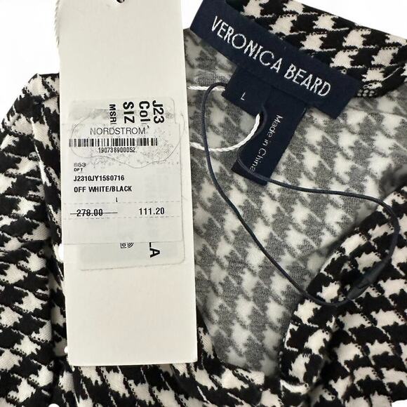 Veronica Beard Mizani Houndstooth Ruched Long Sleeve Dress (L) - Picture 15 of 15